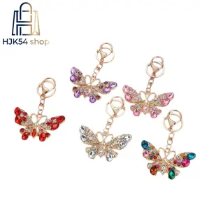 Rhinestone Crystal Butterfly Keychains Multicolor Gem Gold Plated Metal Key Ring Sparkly Bling Bag Charm Pendant for Car Key Handbag Purse Birthday Gift for Women