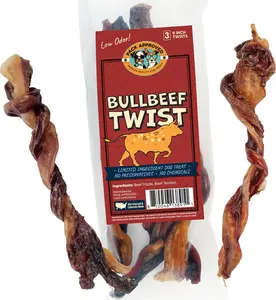 Pack Approved Bull Beef Twist- 2 Ingredient Dog Chews- 9" (3ct) High Protein Treats