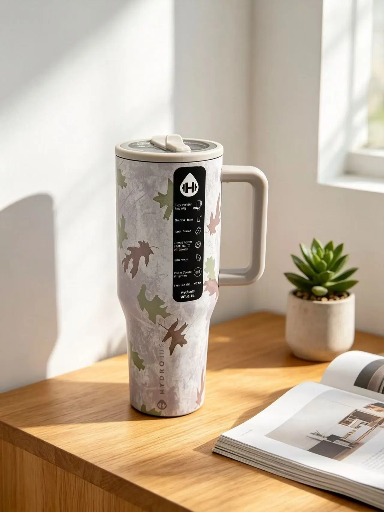 HydroJug 40oz Autumn Print Camouflage Stainless Steel Tumbler - Leak-Proof Double-Walled Vacuum Flask Water Bottle with Handle, Straw, Portable Adult Kitchenware Drinkware, Hunter Season Essential (1,000-2,000 ml), Gifts For Boyfriend, Adults