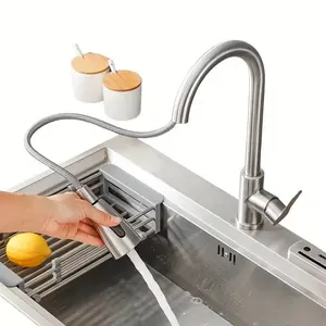 One Piece Stainless Steel Kitchen Faucet with a Pull-Out Switch for Both Cold And Hot Water, Designed to Prevent Splashing While Stretching Over The Sink Or Basin, High Arc Faucet