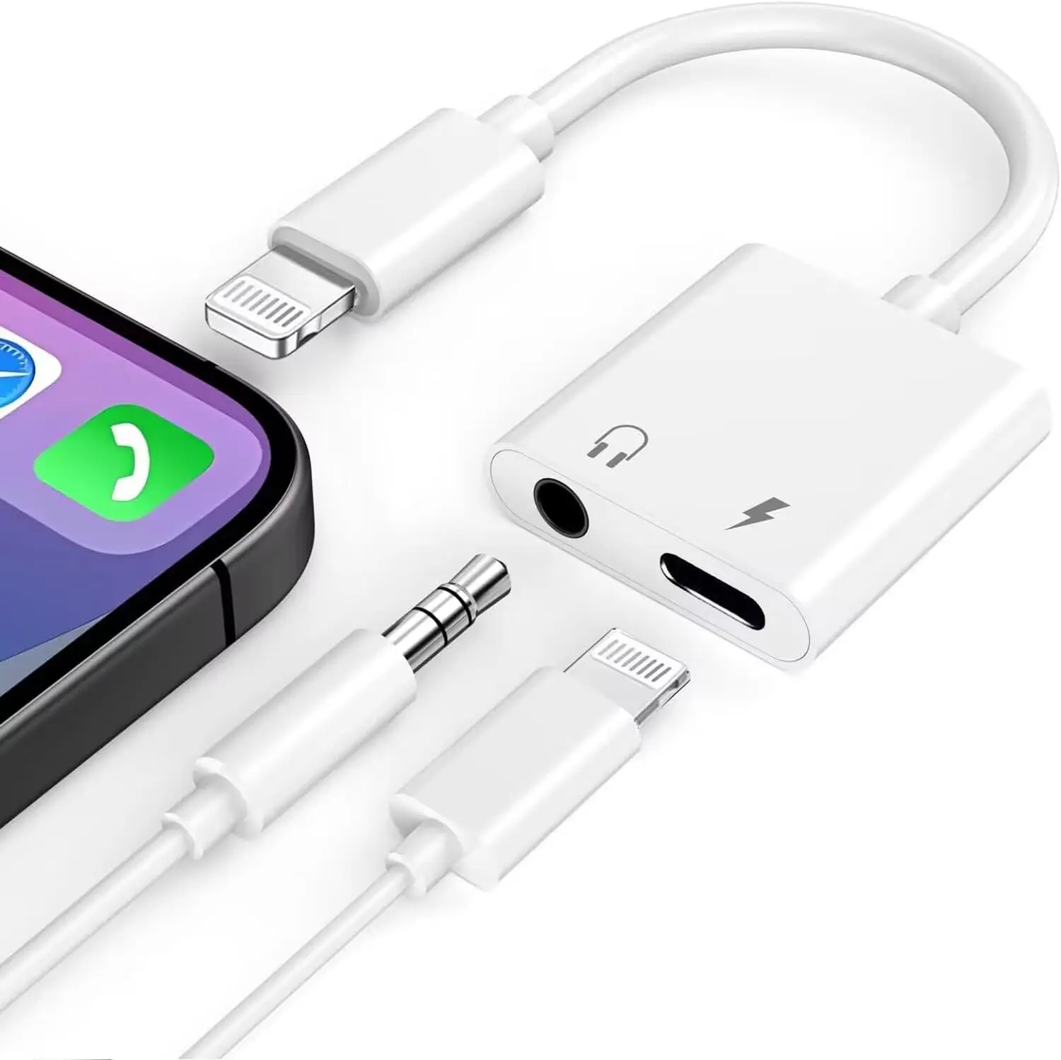 Headphone Adapter for iPhone, 2-in-1 Headphone Splitter, Dongle for iPhone with 3.5mm AUX Audio Jack and 60W Charging Port Compatible with iPhone Series. iphone charger cord Headset Plug