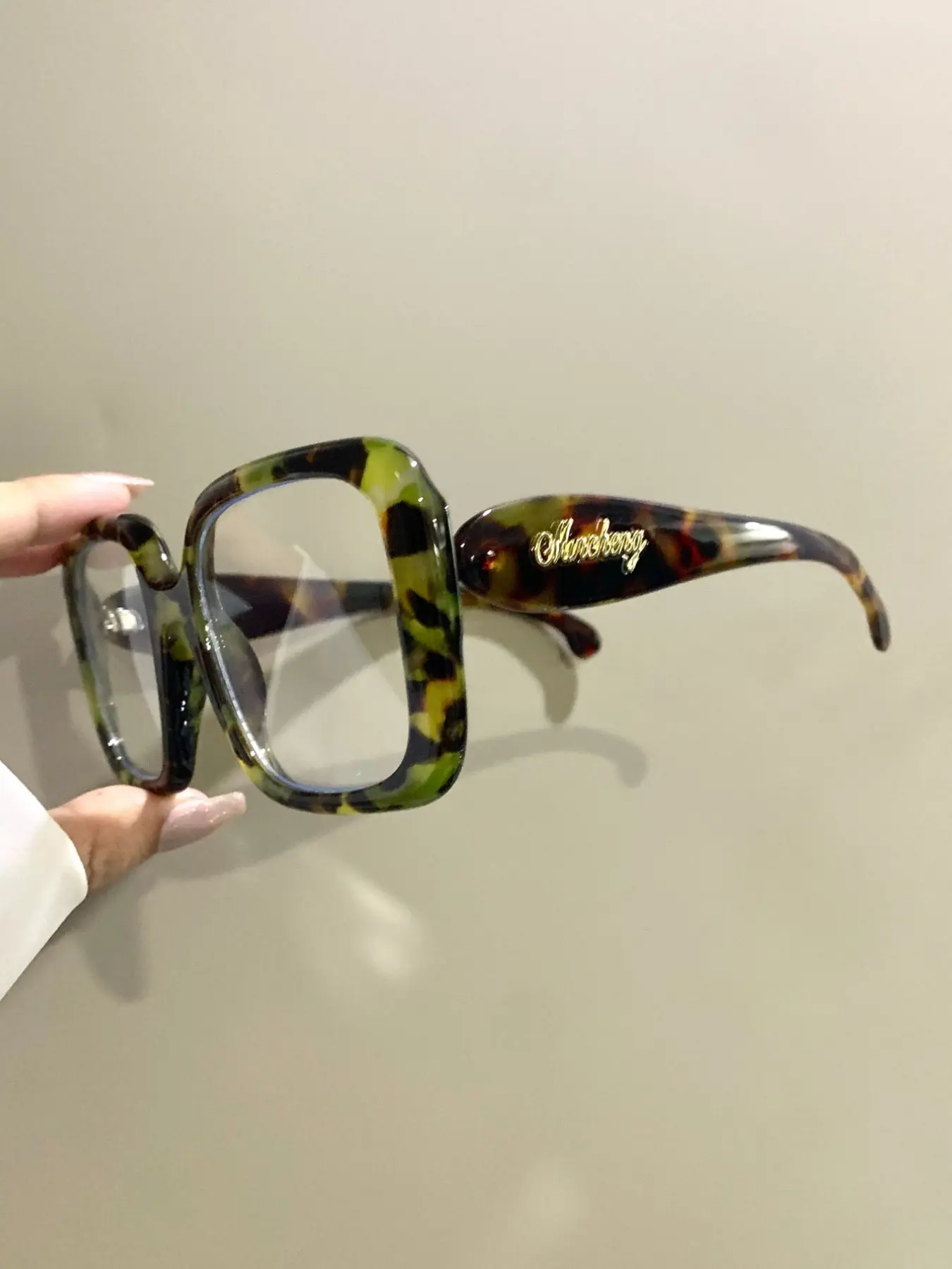 Colorful Large Frame Square Leopard Pattern Eyeglasses, Retro Fashion Trendy Casual Style Eyewear for Men and Women, Novel Temple Design Glasses, Stylish Square Frames, Fashionable Frames Glasses, Casual Stylish Glasses
