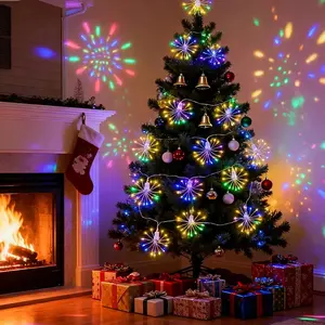 LED Christmas Firework String Lights, Colorful Hanging Starburst Fairy Lights, USB Powered with 8 Lighting Modes, Copper Wire, Garden Party Decor, Led Mood Light