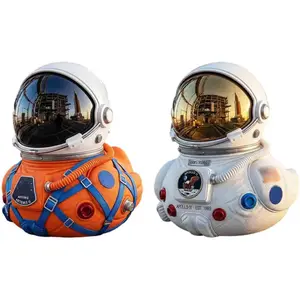 Artemis II Mission Moon Launch Commemorative Astronaut Duck, White & Silver Spaceman Sculpture Figurines, Orion Orange Suit, Outer Space Desk Accessories for Office and Room Decor (MIX-2PCS)