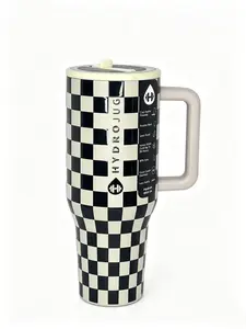 Hydrojug 40oz BW Checker Vector stainless steel water bottle, a portable thermos with a straw, designed to be leak proof and equipped with a non slip rubber base. It is an ideal choice for dating, going to school, exercising, and traveling. outdoo fathers