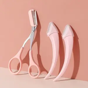 3pcs Brow Shaping Kit, Safe Anti-Scratch Brow Razor + Comb Blade, Beginner Makeup Tools, Essential Beauty Accessories