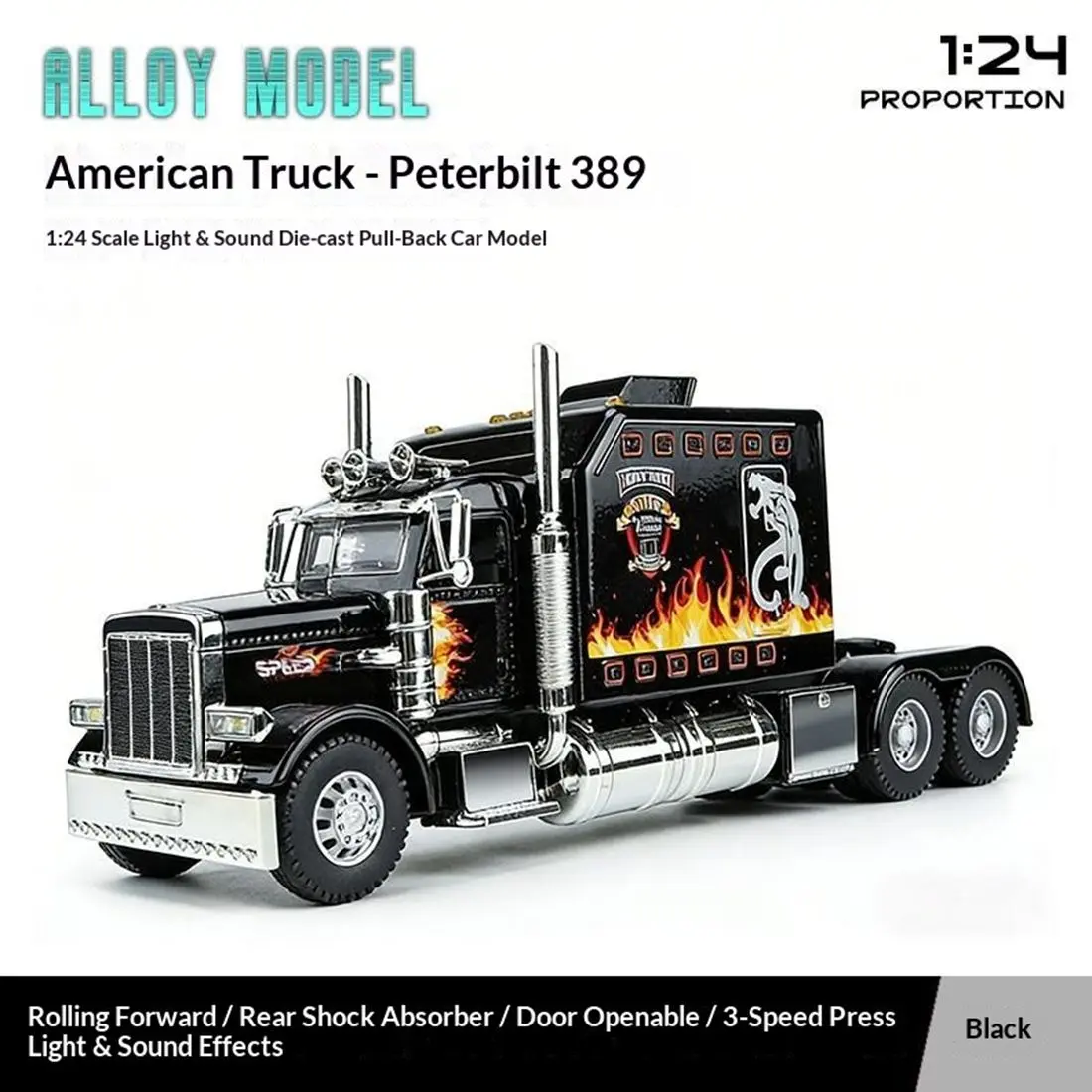 Diecast Metal Zinc Alloy Realistic Semi Truck with Trailer, Pull-Back Function, Lights & Sounds, Toy Trucks for Kids 4-6 Years, Model Motor Vehicle