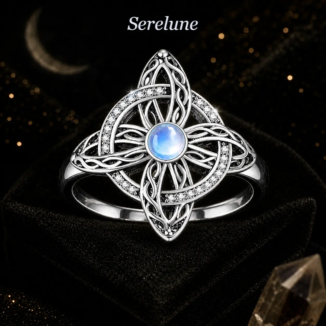 Serelune Jewelry Women's Witchcraft Protection Knot Ring - Handmade Celtic Triquetra Trinity Copper Ring with Rose-Gold Details, Stainless Steel Jewelry Card