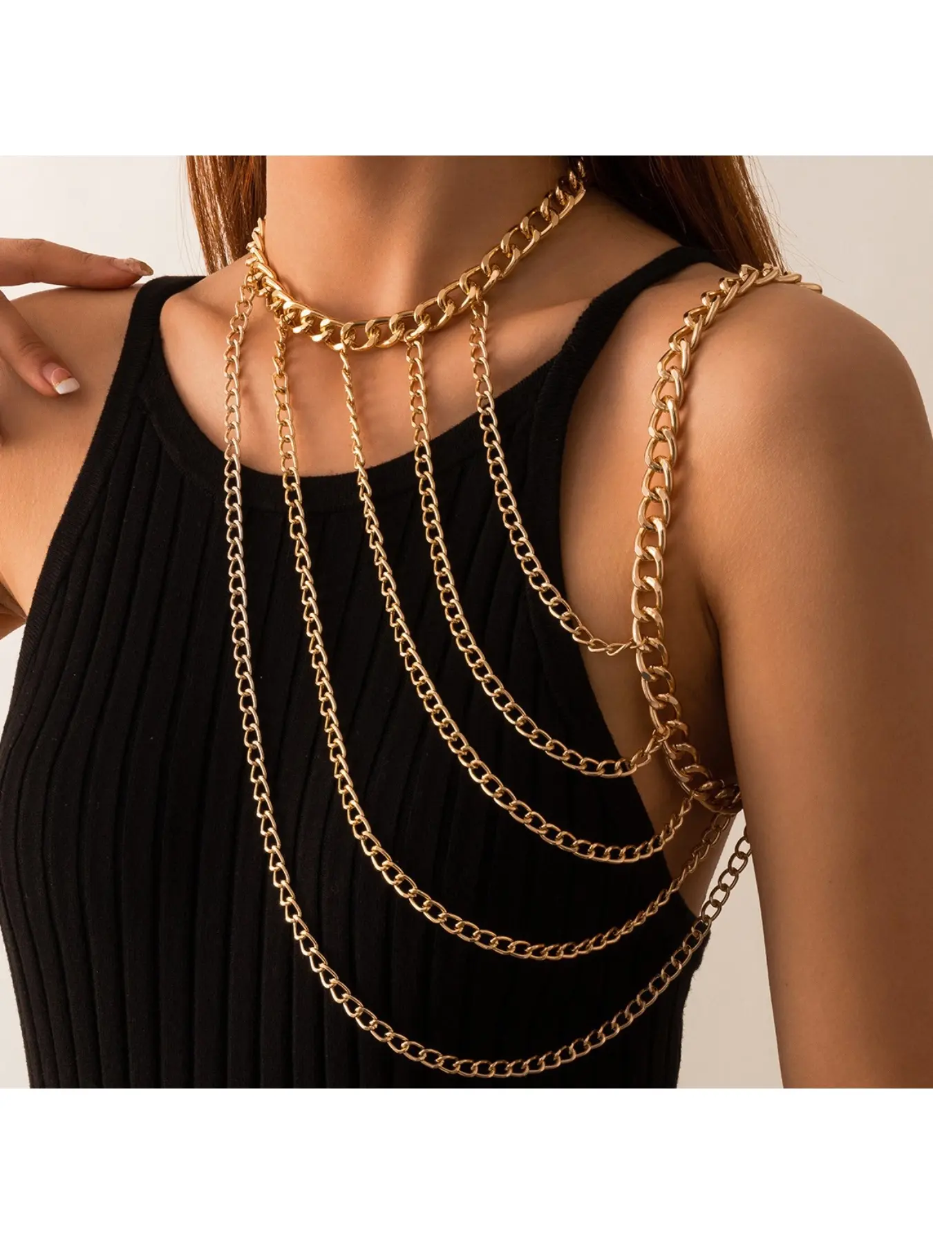 European and American cross-border jewelry, personalized multi-layer chain tassel shoulder chain, feminine hot girl neck-hanging necklace, single-shoulder body chain, Chic Body Jewelry