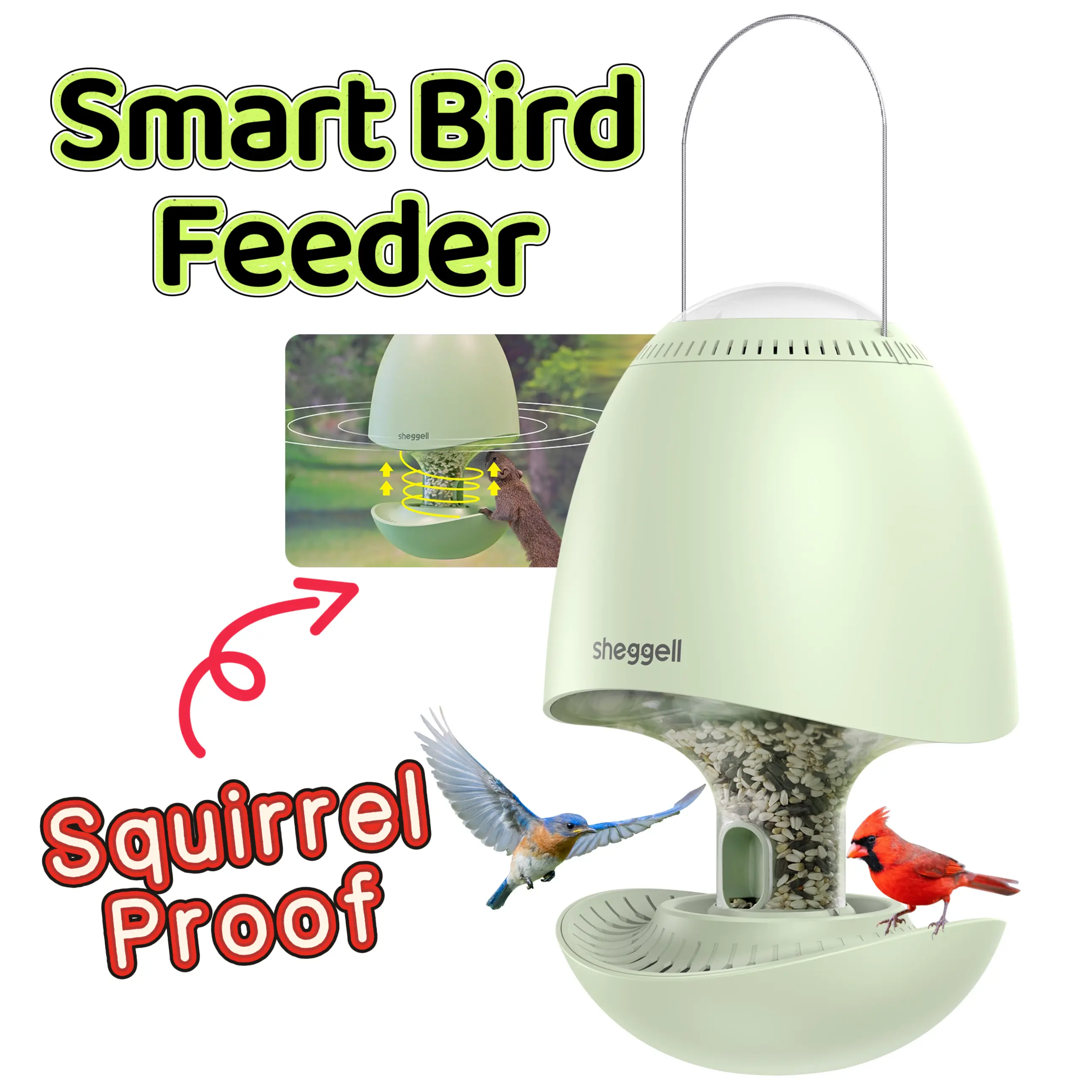 【Easter Flash Sale】Sheggell Outdoor Hanging Smart Bird Feeder, New Separate Eggshell Exterior Design, Multi-Dimensional Squirrel Proof, 5LBs Large Seed Capacity, Easy to Clean and Remove