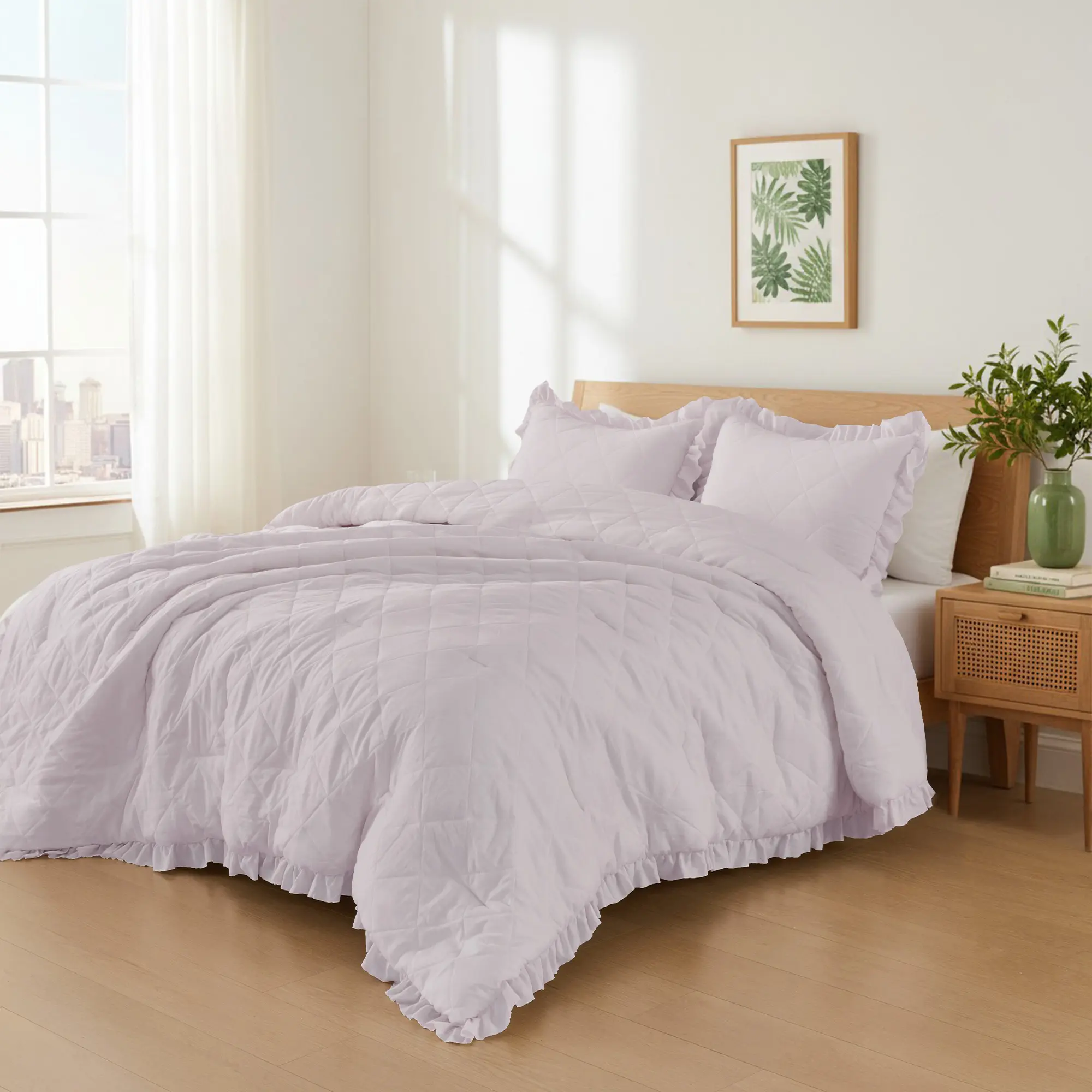 REGENCY HEIGHTS Queen Size 3-Piece Geometric Quilt Bedding Set - Lightweight Fluffy Microfiber, Breathable Comfy All-Season Bed Comforter Set, Includes Quilted Comforter, Pillowcases & Shams