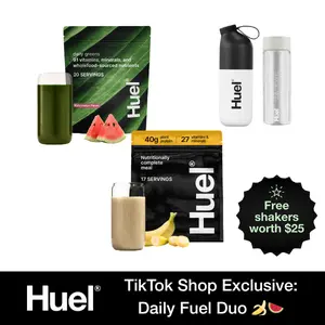Huel Daily Fuel Duo Bundle | Banana Black Edition High Protein Complete Meal + Watermelon Daily Greens Powder | Plant-Based, High-Protein, On-the-Go Fuel
