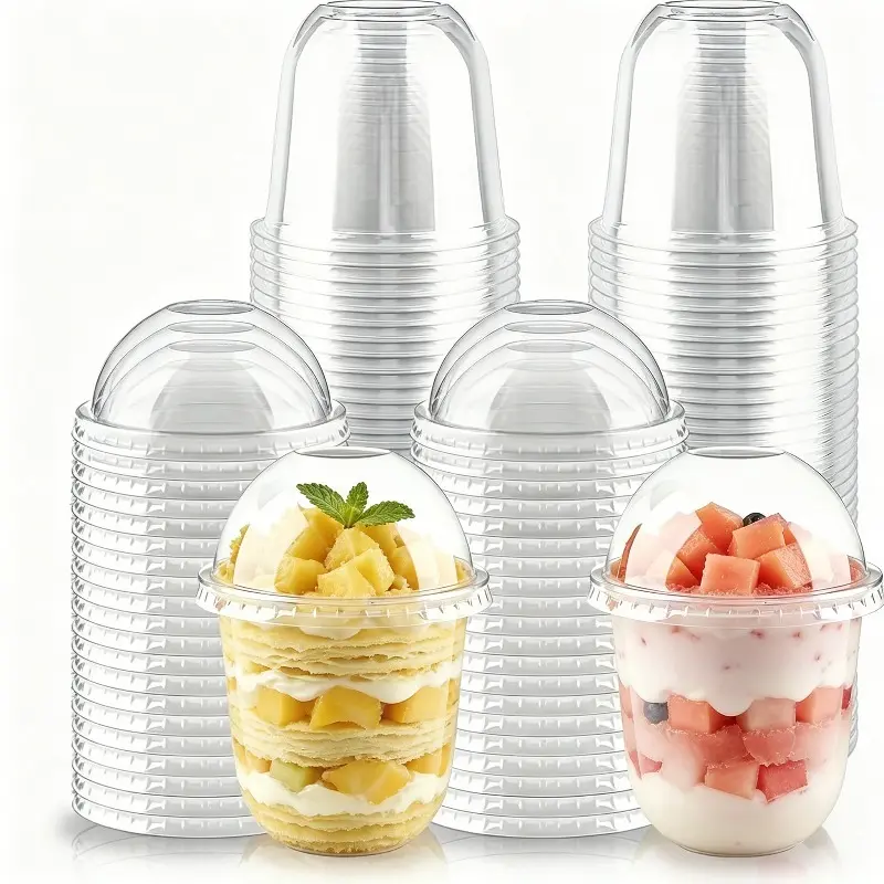 50 Sets 12oz Disposable Transparent Plastic Cup with Dome Lids , Easy-to-Grip Design, Suitable for Iced Coffee, Milk Tea,Milkshakes,Perfect for Holiday Parties,Various Dining Occasio