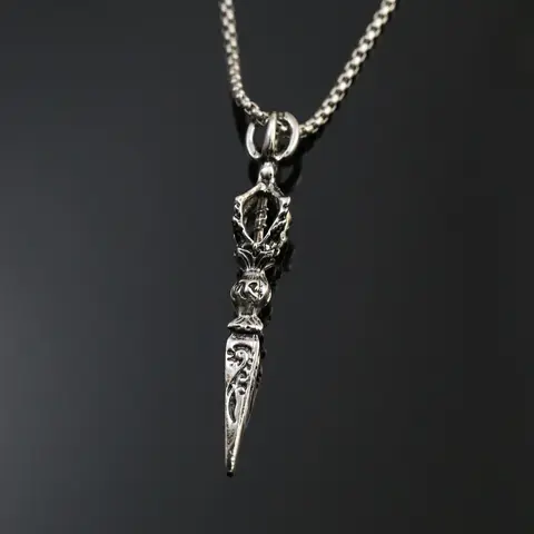 Vintage Hollow Out Design Pendant Necklace for Men & Women, Punk Jewelry for Party, Fashionable Jewelry Accessories, Trendy Necklace for Daily Wear, without Box, Engraved Necklace, Punk Style Necklace, Stainless Steel Necklaces, Chain Necklace