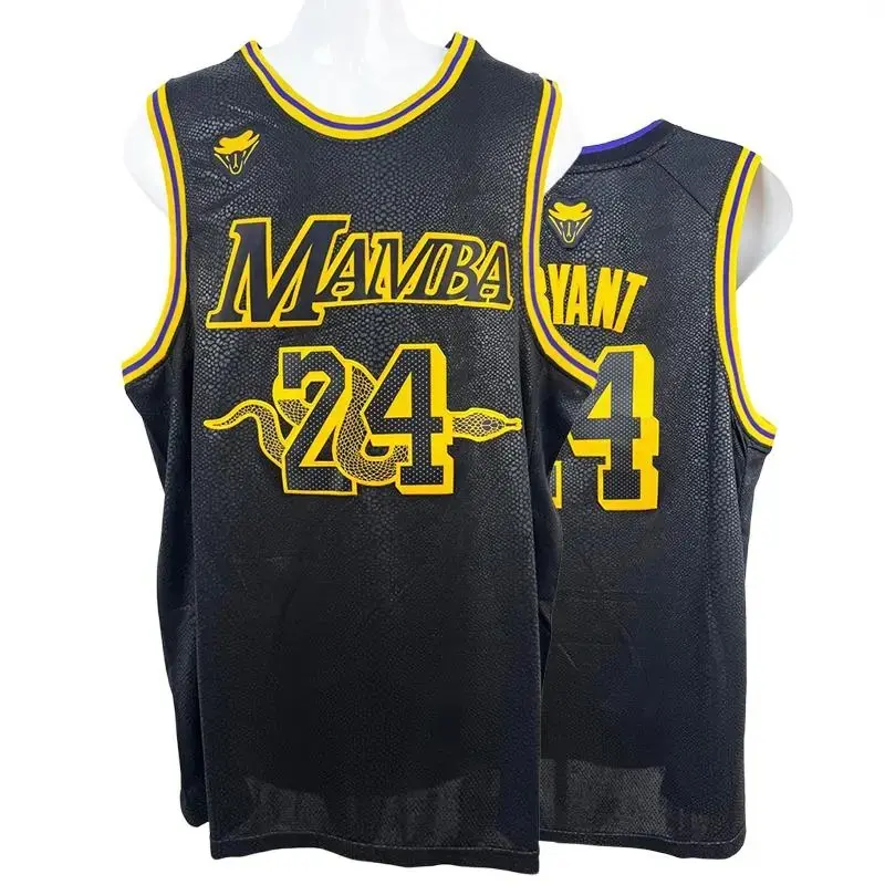 Men's basketball jersey legend Black Mamba 24 BRYANT Sewing embroidery snake patterned fabric Cheap High Quality Outdoor sports jerseys Lightweight, breathable, sweat absorbing 2025 yellow Five Champions, Lightweight Jersey, Snake Pattern Fabric,summervib