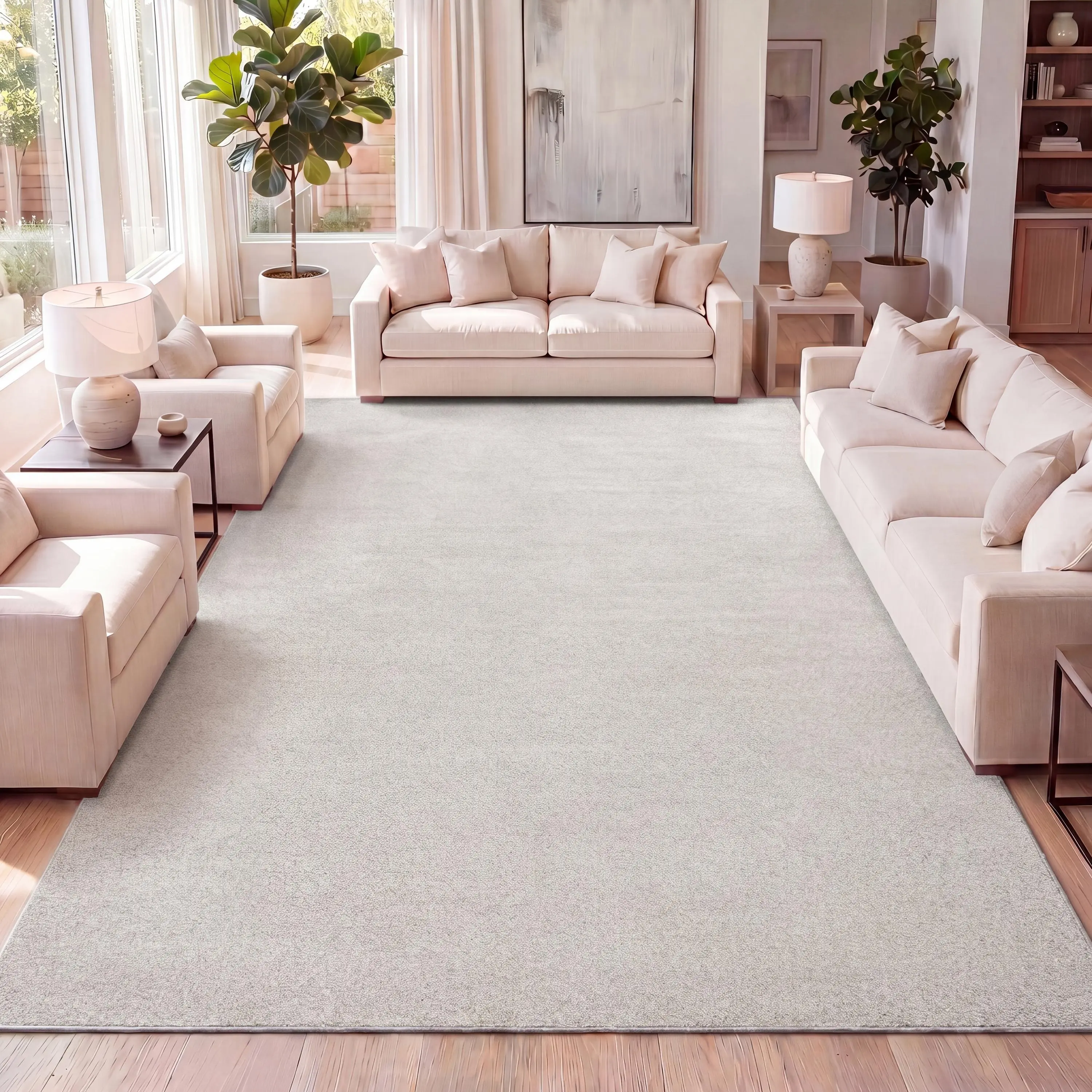 JONATHAN Y Haze Solid Low-Pile Indoor Ivory Area Rug; for Living Room, Kitchen, Bedroom, Dining Room, Office