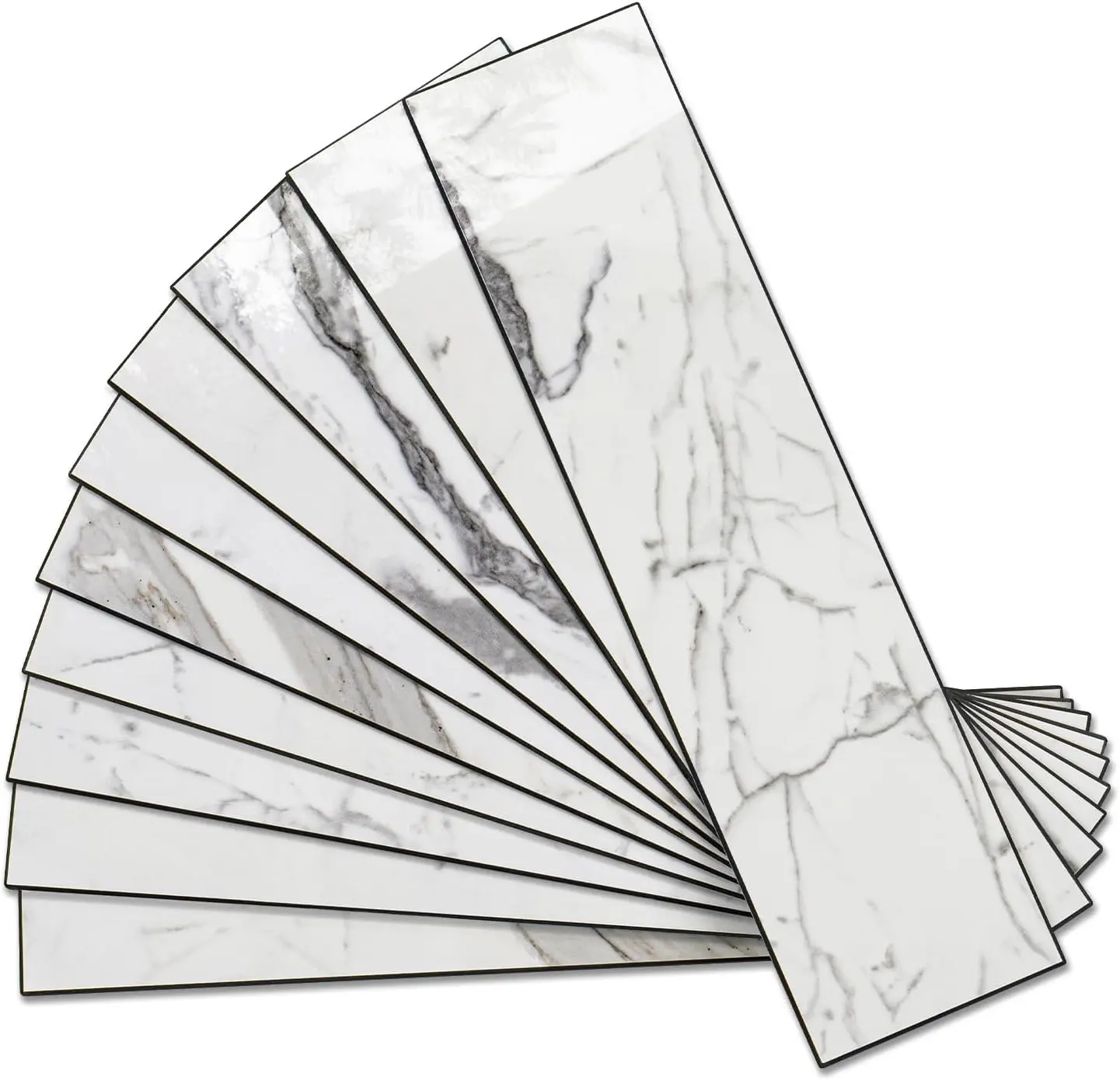 Vamos Tile 40-Piece Glossy Statury White Peel and Stick Backsplash Wall Tiles with Dark Gray Grout, 3" x 12" PVC Faux Stone Backsplash Tiles for Kitchen, Bathroom, Laundry Room, Camper, Fireplace