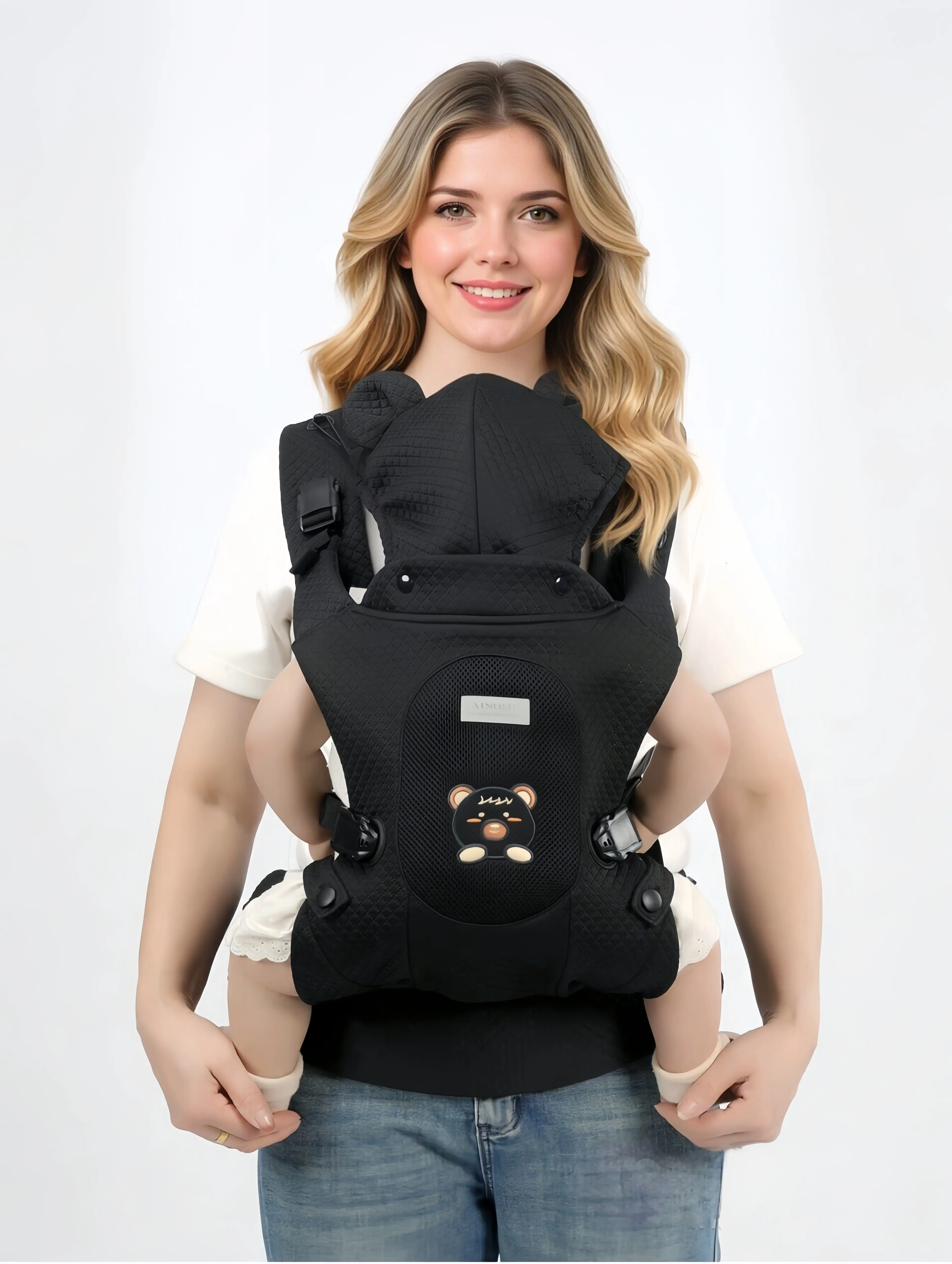 Ainomi Embroidered Logo Baby Wrap Carrier Sling, Ergonomic Lightweight Unisex Multifunctional Harness, Adjustable for 8-35 lbs Newborns-Toddlers, Portable Baby Travel Gear & Mother Gifts, Baby Carrier