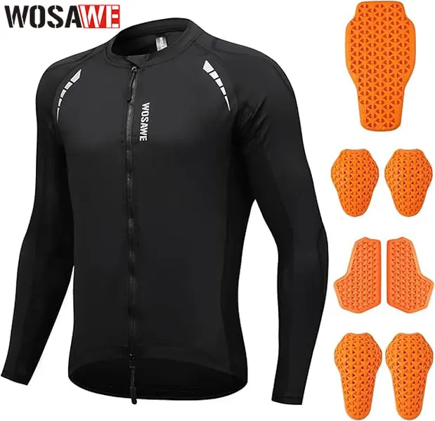 WOSAWE Male Long Sleeve Mesh Motorcycle Jacket - Breathable Padded Riding Shirt with Back Protection, Reflective Strips, Anti-Slip Strip for Summer Biking, High-Visibility Motorcycling Protective Gear