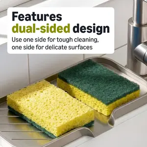 Heavy Duty Dual-Sided Reusable Scrub Sponges, 6-Pack, 4.4x2.7x0.8 in, Yellow/Green (Home Care Supplies for Kitchen Cleaning)