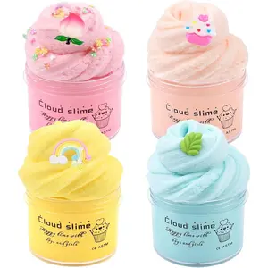 Cloud Slime Kit - 4 Pack Soft and Non-Sticky Slime, for Kids Party Favors, School Education and Stress Relief, Great Birthday Gifts for Girls and Boys