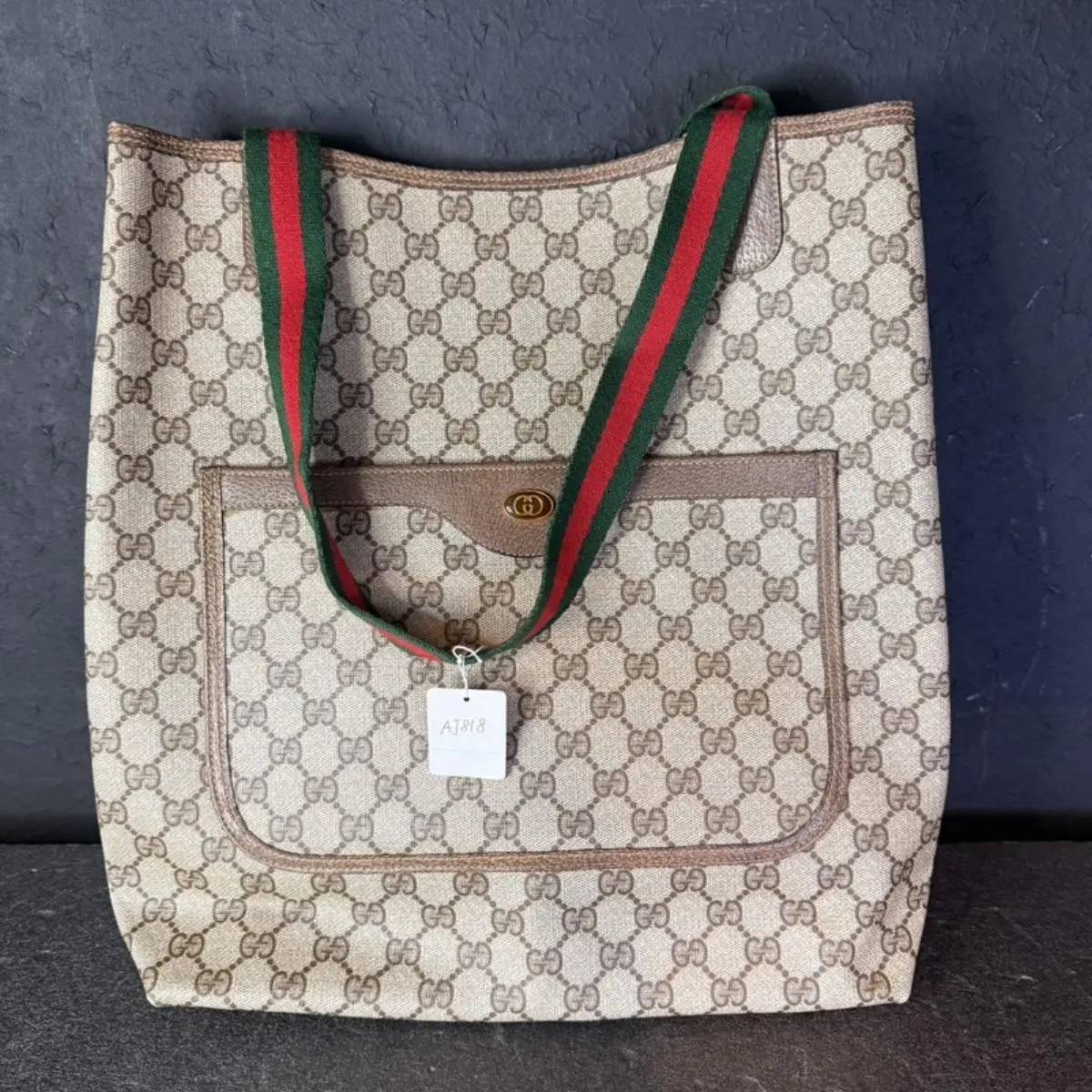 Pre-owned GUCCI As Shown Shoulder Bags Vintage GG Canvas Web Stripe Tote Bag AJ818