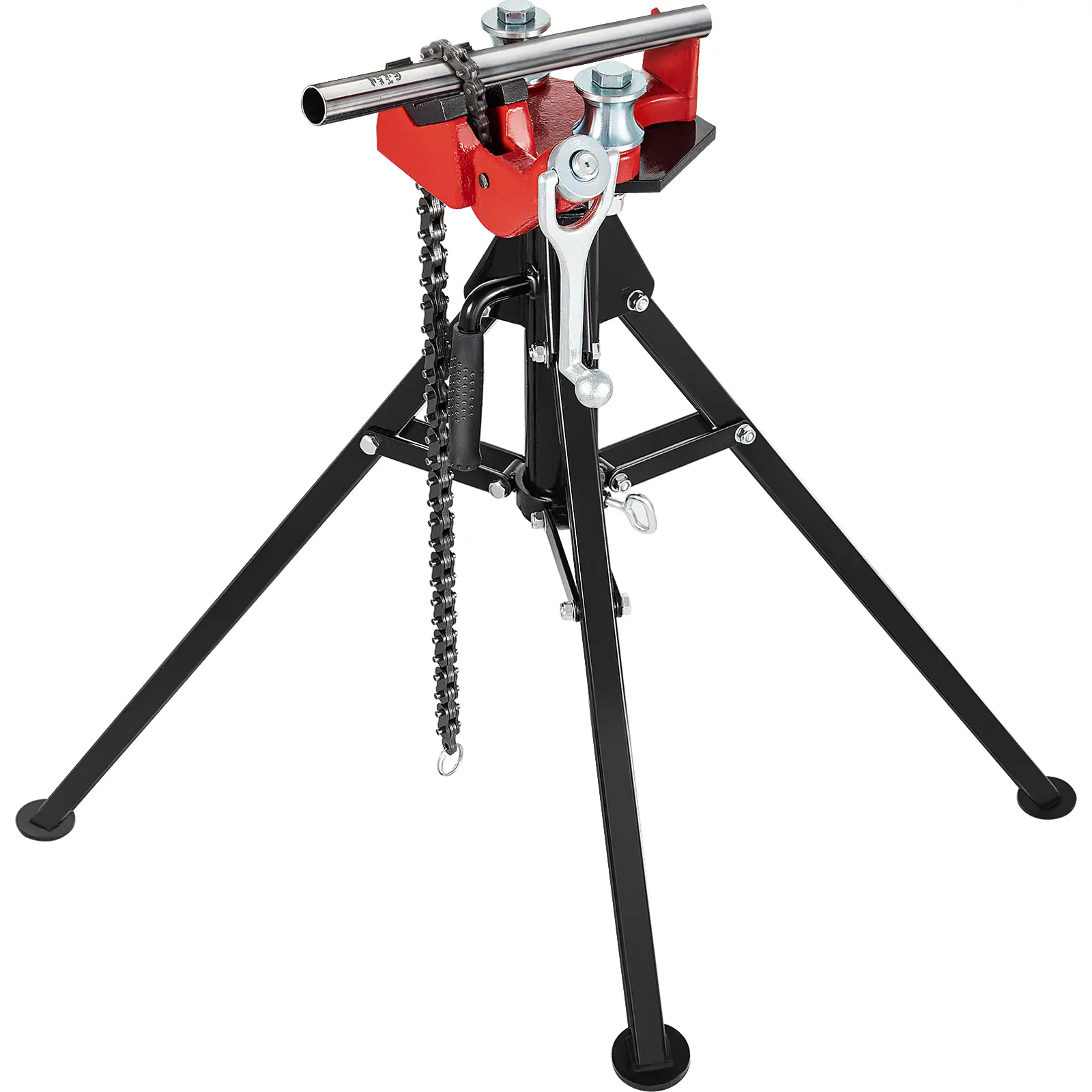 【Summerfinds】VEVOR Tripod Pipe Chain Vise 1/8\"-5\" Pipe Capacity36.4“ Length Chain Vise Stand with Portable Folding Steel Legsfor GrabbingSupporting and Bending Pipes in FactoryWorkshop and Home