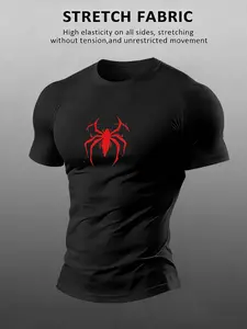 Men's Casual Classic Spider Logo Print T-Shirt, Comfortable Short Sleeve Round Neck Top, Summer Fashion Streetwear, Daily Wear