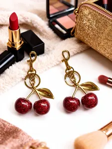 Cherry Charm Car Keychain, Resin Cherry Pendant with Leaf and Lobster Clasp, High Gloss Finish, Fashion Accessory for Bags and Cars, Bag Charms