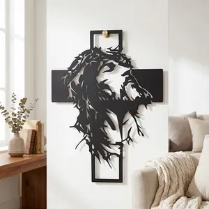 Beautiful Spiritual Wall Decor - Jesus Crown Of Thorns Metal Cross Art - Meaningful Christian Faith Gift For Housewarming Easter And Modern Home Styling
