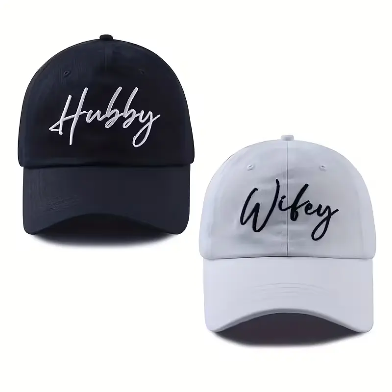 Wifey & Hubby Hats Matching Couple Embroidered Classic Cap Dad Hat Custom Thread Color Vintage Soft Cotton Adjustable Trendy Streetwear Gift for Men & Women