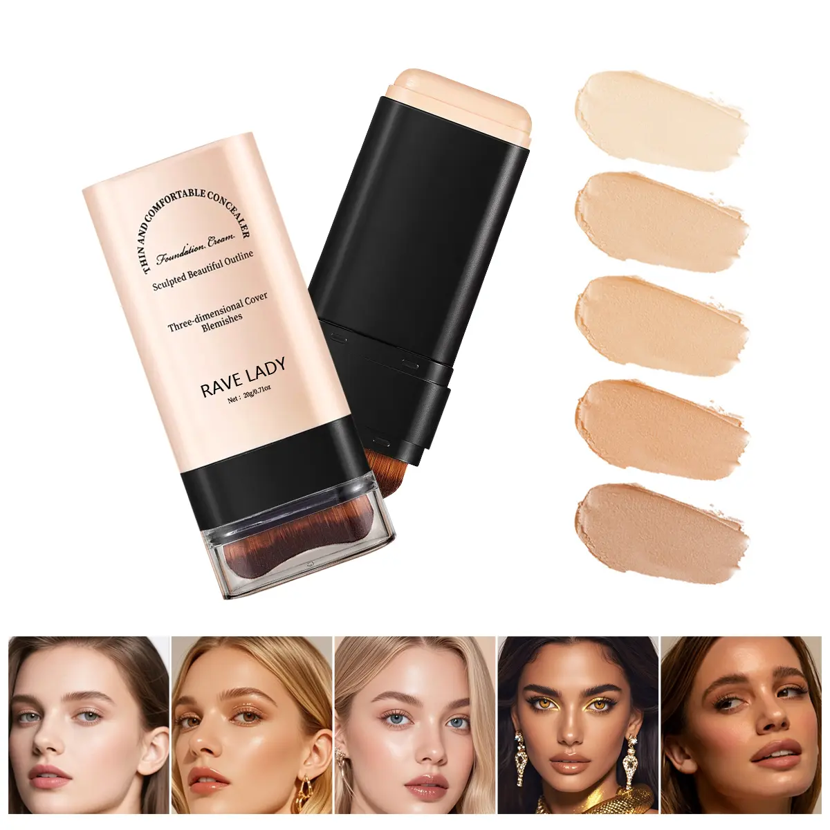 5-color Dual - Ended Eraser Foundation Stick -Multi - Use Concealer & Highlighter for Acne Marks , Nose