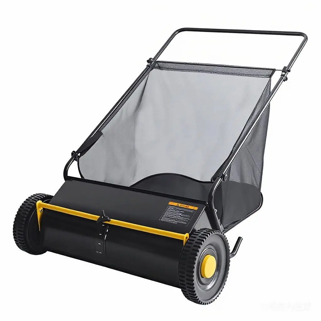GARVEE Push-Type 21-Inch Lawn Sweeper Leaf & Grass Collector with 4 Spinning Brushes, Strong Rubber Wheels, Heavy-Duty Thick Steel Frame, 3.5 Cu.ft Hopper Bag