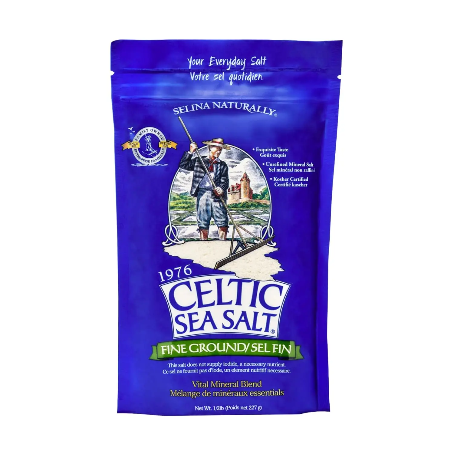 Celtic Fine Grind Mineral Sea Salt - Healthy, Flavorful, Natural, Sustainably Harvested, GMP Certified, Lab Tested - For Baking, Cooking - 0.5 lb Resealable Bag