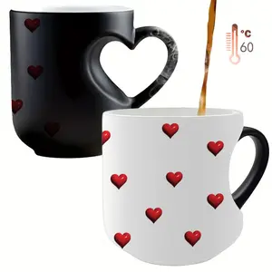 A High-Quality Heart-Shaped Magic Color Changing Ceramic Coffee Mug - 11oz, With Red Hearts Design, Making It a Perfect Gift for Valentine'S Day, Or Any Holiday
