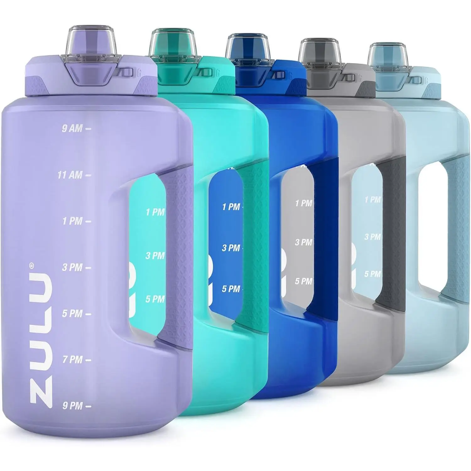 ZULU Goals Large Water Bottle Jug with Time Marker & Handle for All Day Hydration | Silicone Soft Straw with Locking Leak-Proof Lid | For Gym, Camping, Workout, and Outdoors | BPA-Free | 64oz, 128oz