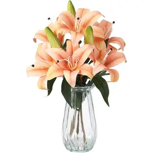 Real Touch Artificial Lilies with Glass Vase, Faux Calla Lily Flower Arrangement with Faux Water, Wedding Centerpieces Dining Table Decor, Home Office Decoration