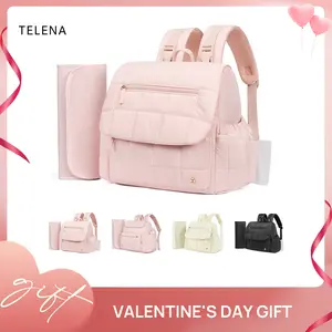 Telena Valentine's Day gift Soft Puffer Women’s Mini Diaper Backpack Large Open Top for Easy Grab, Baby Travel Bag with Changing Pad, hospital bag for mom,Comfortable shoulder straps,Insulated Pockets & Stroller Straps Christmas gifts  Holiday gifts