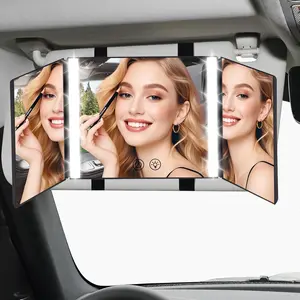 Car Sun Visor Vanity Mirror with 3 Light Modes - Rechargeable LED Makeup Mirror, Dimmable Touch Control & Foldable Design for Car, Home, Travel |   Fits SUV, Truck, Most Vehicles,Black