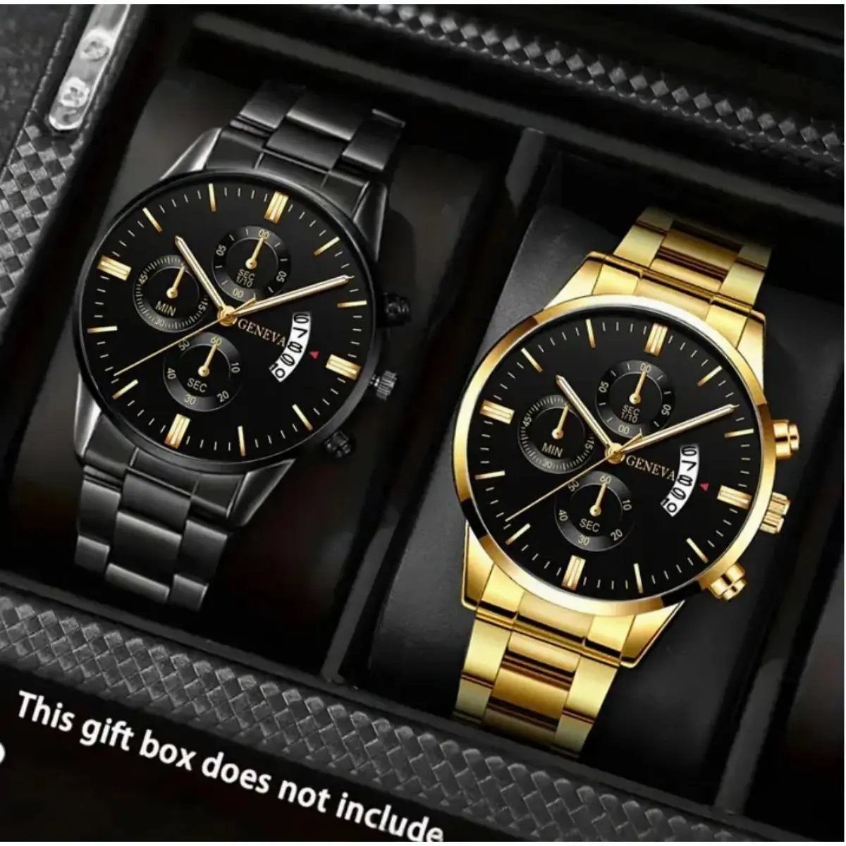 Men's Quartz Wristwatch Set of 2, Luxury Gold & Black Watches with Stainless Steel Band, Durable Fashion Analog Wrist Watch, Stylish Accessory for Business Casual Formal Daily Wear for Men