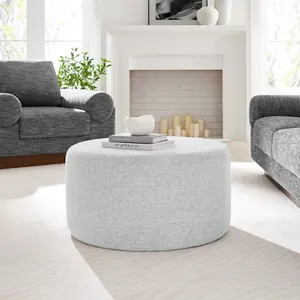 Modway Callum Large 29" Round Woven Heathered Fabric Upholstered Ottoman in Heathered Weave Light Gray