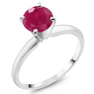 Gem Stone King 1.00 Cttw Round Red Ruby 14K White Gold Solitaire Engagement Ring For Women | Round 6MM | Gemstone Birthstone