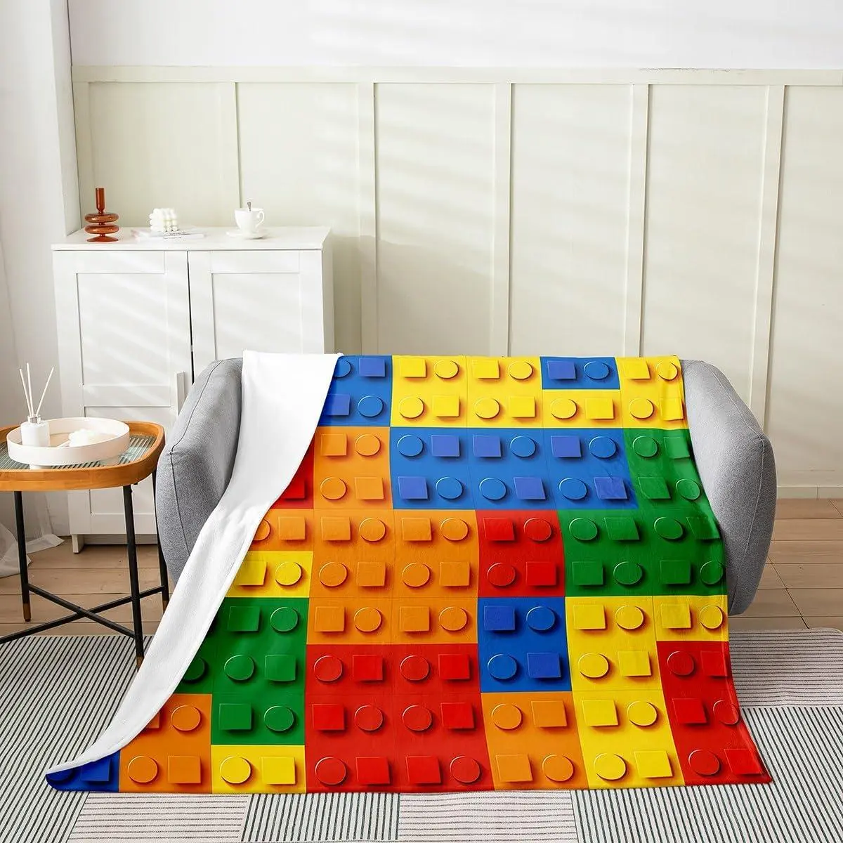 Feelyou 3D Digital Print Building Blocks Polyester Fleece Blanket - Ultra-Soft, Multi-Size, Cloud-Like Fluff Hyper Patterned Colorful Blocky Throw, Couch/Bed Decor, Rainbow Bricks Bedroom Textile, Cloud-Like Plush Throws, Fluff Throws