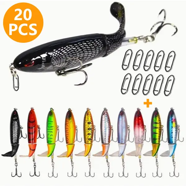 【Christmas Gifts】20pcs Premium Artificial Fishing Lures Speed Clips - High-Quality ABS Topwater Lures With Sharp Treble Hooks And 3D Eyes For Freshwater And Saltwater Fishing - Perfect For Catching Bass, Trout, googan whopper plopper