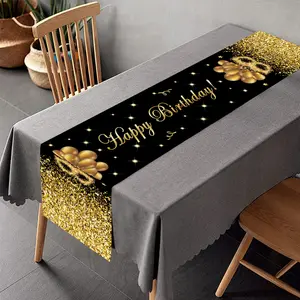 New Black Gold Color Birthday Table Runner 30 50 Birthday Tablecloth Balloon Party Decoration For Home Backdrop Wedding Adult Anniversary Gifts