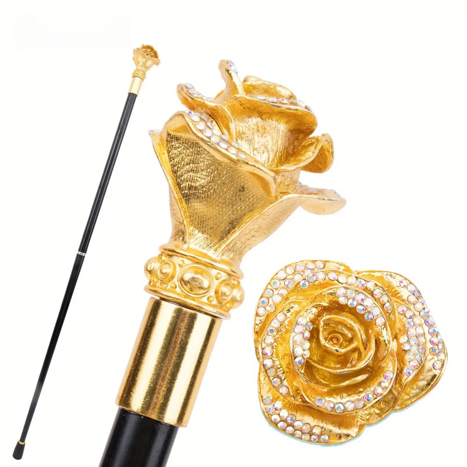 Steampunk Decorative Rose Walking Stick, 37.4-Inch Luxury Cane & Single Stick for Cosplay Props, A Themed Walking Aid for Costume Parties