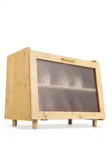 【Christmas Gift】Double Layer Large Bread Box, Bamboo Bread Box For Kitchen Counter, Bread Containerr, Bamboo Bread Storage Container With Acrylic Clear Door Utensils Wood Airtight Smooth Water Proof Wooden Mustard Yellow
