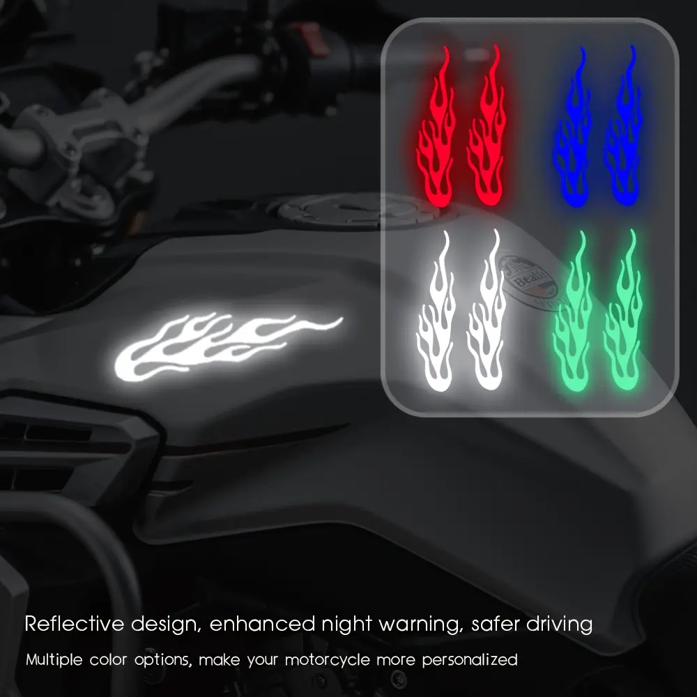 2pcs Motorcycle Luminous Stickers, Decal Set - Waterproof Reflective Adhesive Graphic Decal for Fuel Tanks and Helmets, Multi Color Flame Design, Enhanced Night Visibility Motorcycle Accessories