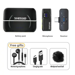 SHISUO A5 Dual Wireless Lavalier Microphone Mini Mic Noise Reduction For IOS/Type-C Audio Video Recording Lapel Microphone Live Broadcast Equipment /streaming equipment Smartphone