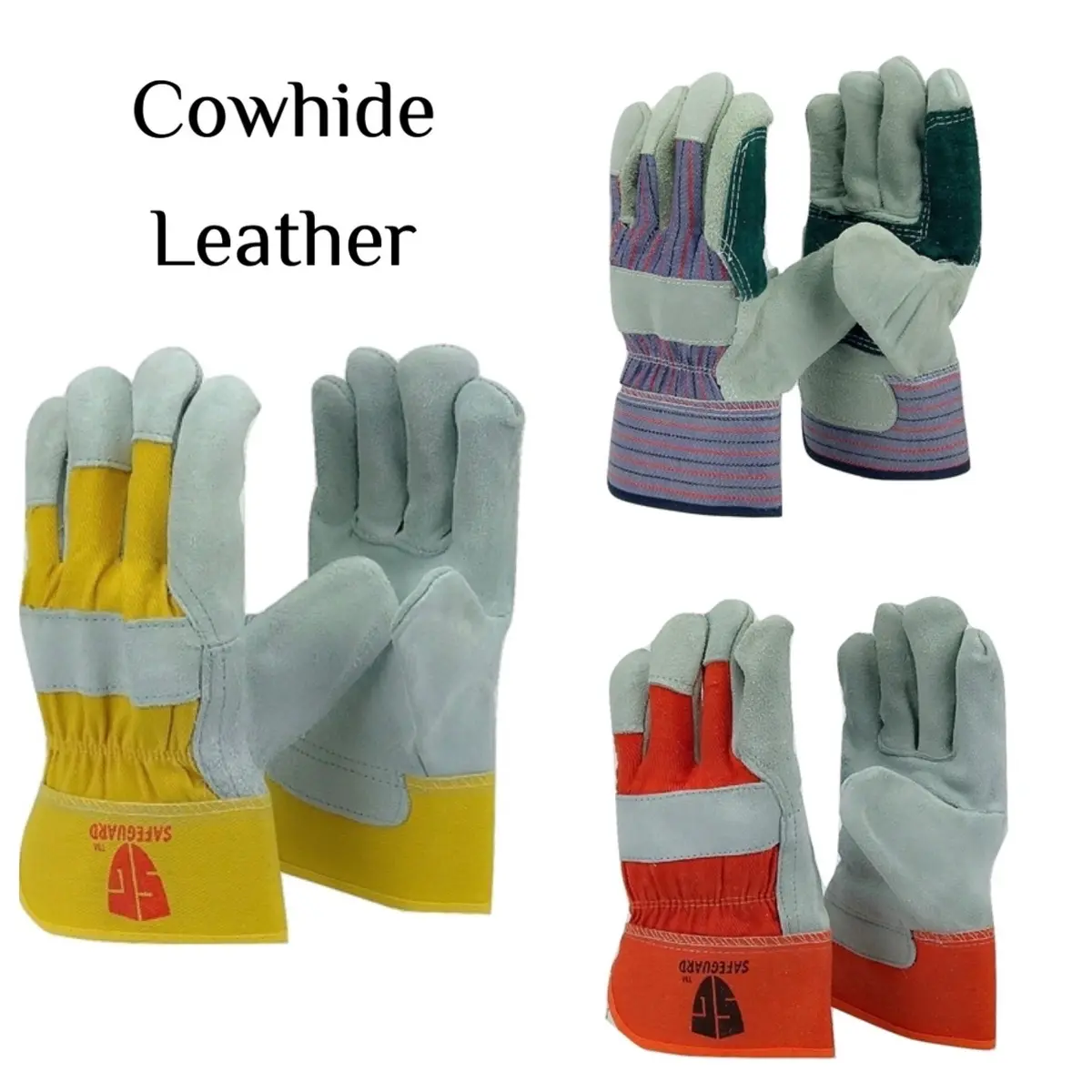 Safeguard 12 Pairs Grade A Cow Split Leather Palm Safety Work Gloves, Yellow or Orange, for Pickup & Toll Truck Work Safety Equipment, Safety Gloves
